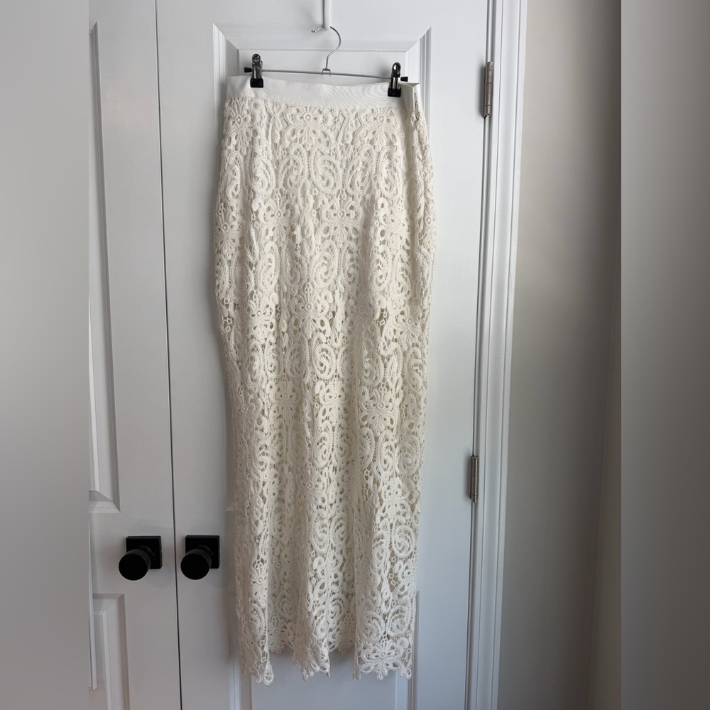 Miguelina White Celine Floral Crochet Lace Maxi Skirt Size Large